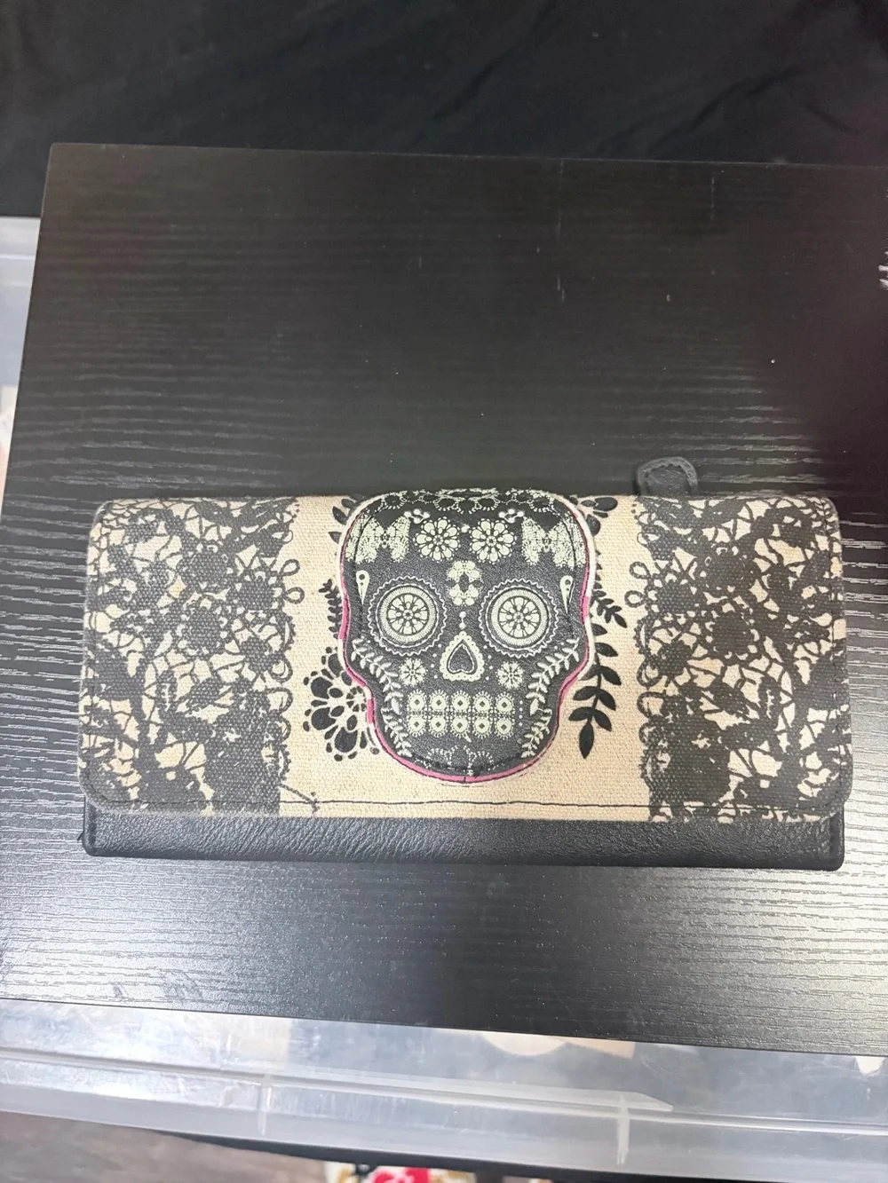 Beige and Black Sugar Skull Women's Wallet